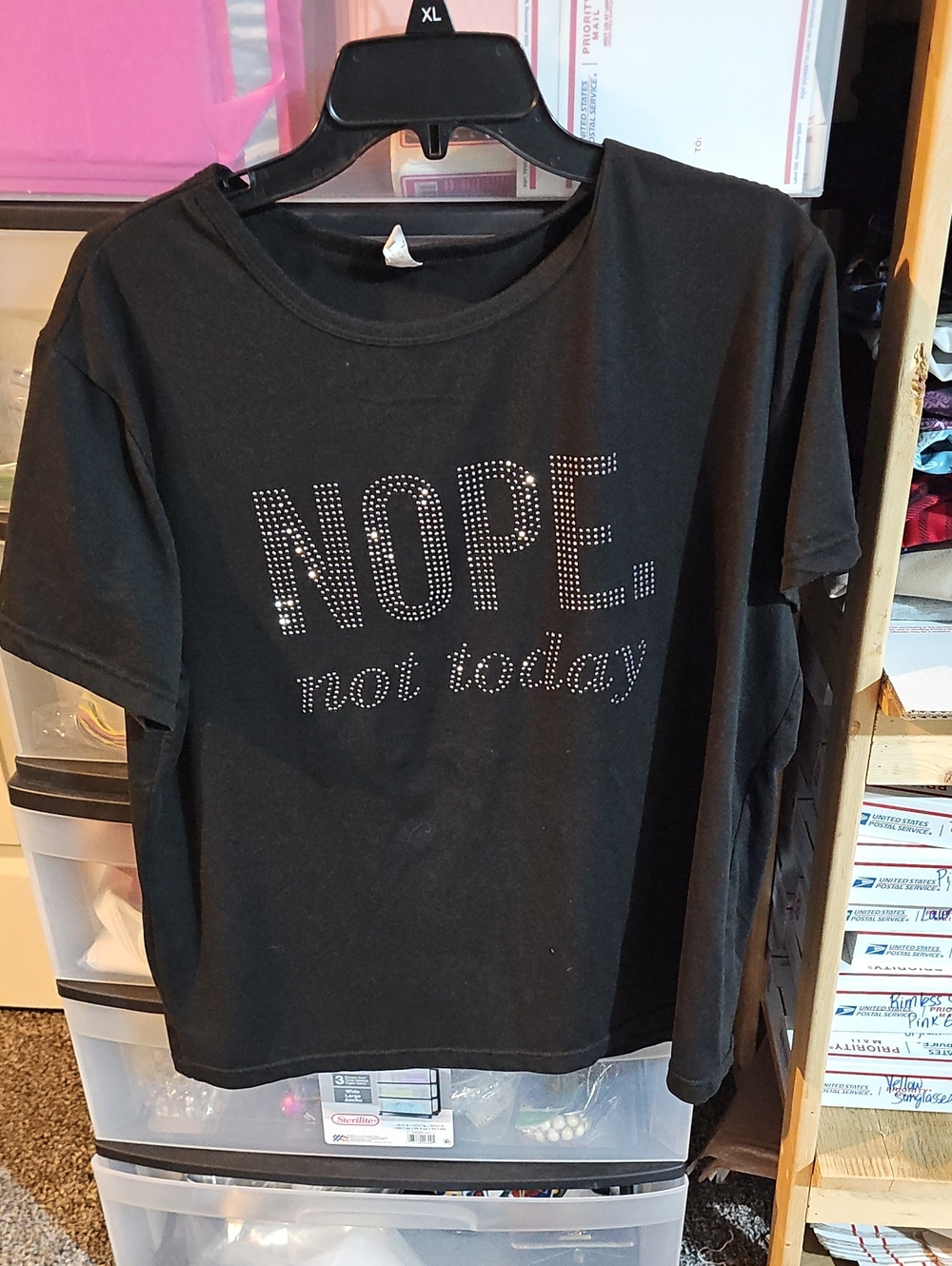Black Women's Short-Sleeve Graphic Tee with Rhinestone "NOPE. not today"